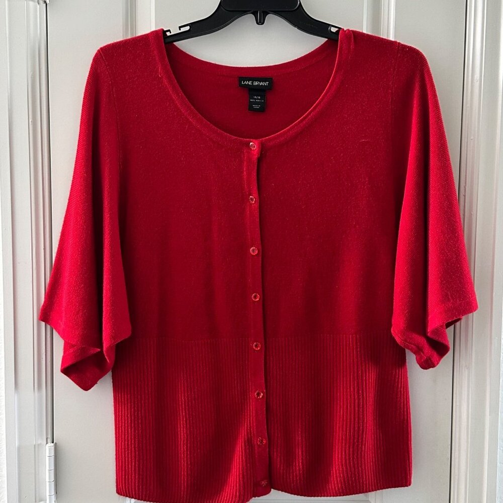 Lane Bryant Red Button-Front Cardigan Sweater 14/16 Lightweight Acrylic Knit Wom